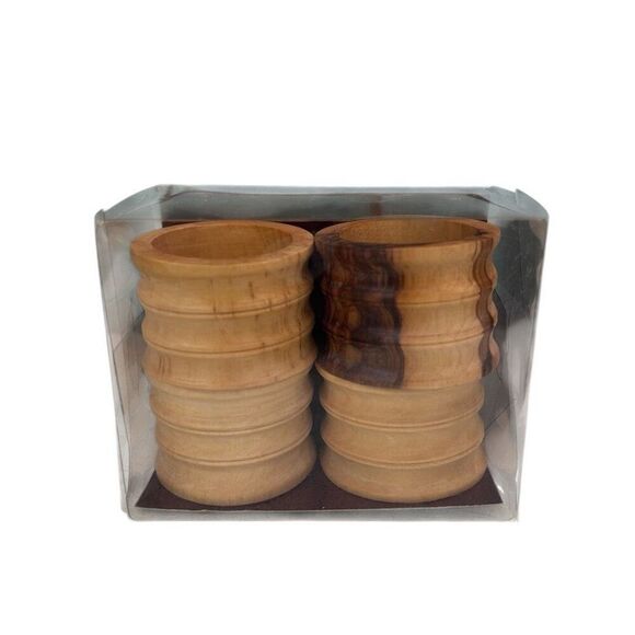 NIB Artisans World Marketplace Carved Wooden Napkin Rings OS Tan Set Of 4 - Picture 2 of 6